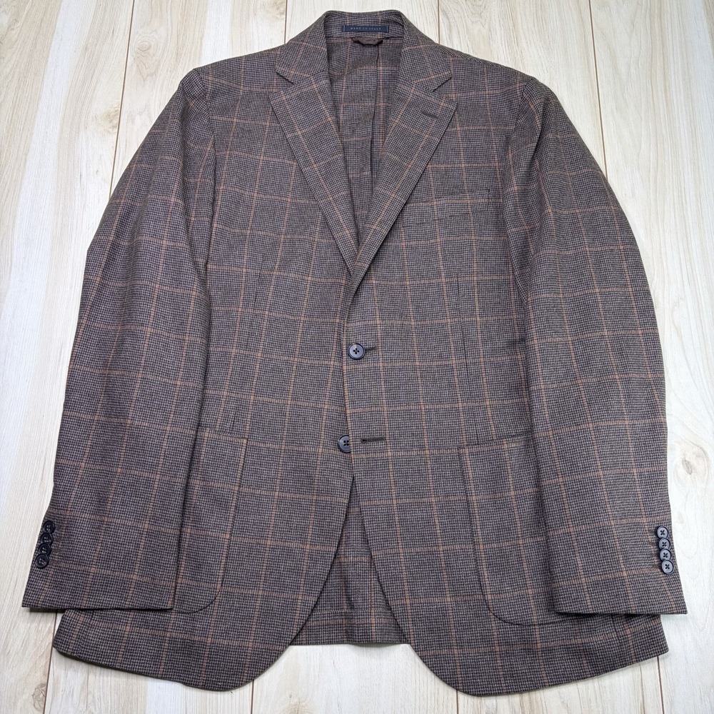 Ledbury Unstructured Lightweight Houndstooth Windowpane Wool Blazer Mens 40R
